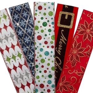 Christmas Glitter <b>Wired</b> <b>Ribbons</b> Plastic Material - Product Image 2
