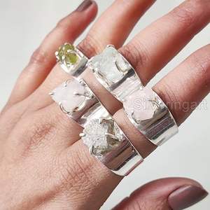 Rough <b>Stone</b> Jewelry Women's <b>Ring</b> Natural Emerald Sapphire Tanzanite Herkimer Gemstone Statement Jewelry 925 Sterling <b>Silver</b> <b>Ring</b> - Product Image 1