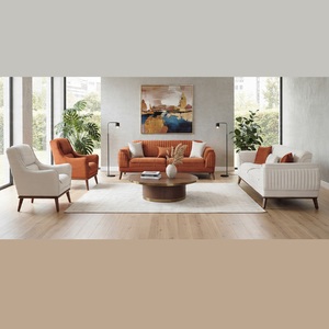 ชุดโซฟาหุ้มเบาะหรูหราทันสมัย เก้าอี้นวมสำหรับห้องนั่งเล่น เฟอร์นิเจอร์อพาร์ทเมนต์ ขาไม้ โซฟาผ้า ใช้ในโรงแรม รับผลิตแบบ OEM - Product Image 5