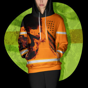 Sweat à capuche haute visibilité orange crâne réfléchissant et drapeau américain vêtements de travail de sécurité pull haute visibilité à capuche homme sweat à capuche haute visibilité - Product Image 2
