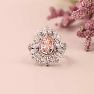 Anillo de Halo con Diamante Rosa en Forma de Pera de 1.21 Quilates Cultivado en Laboratorio, Certificado por IGI, de Lujo, en Oro Amarillo de 14K para Mujer, Joyería para Bodas y Fiestas - Product Image 1