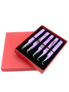 แหนบต่อขนตาปลายเงินเคลือบผงสีม่วงอ่อนคุณภาพสูง 90 องศา พร้อมด้ามจับเพชร ทำจากสแตนเลสสตีล อุปกรณ์เสริมความงาม - Product Image 6