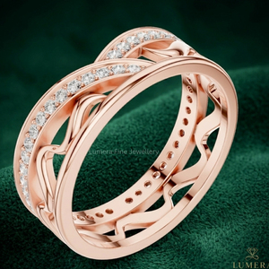 Anillo de banda curva de oro de 9K, 10K, 14K y 18K para mujer con diamantes de corte brillante cultivados en laboratorio, color D, certificado IGI, joyería fina de lujo - Product Image 4
