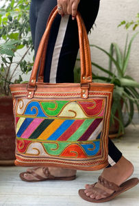 Bolso de hombro de cuero de cabra auténtico hecho a mano para mujer, bolsa de mano Vintage multicolor, bolso de hombro de cuero - Product Image 5
