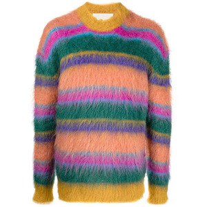 Pull en mohair moelleux de qualité supérieure, couleur unie, tricoté à la main, chaud pour l'hiver, col rond, cardigan, motif jacquard sur le devant - Product Image 5