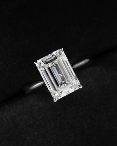 12X8mm <b>Emerald</b> Cut Moissanite Engagement <b>Ring</b> Hidden Halo Solitaire 925 Sterling <b>Silver</b> - Product Image 1