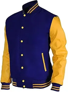 Chaqueta Varsity para Hombre, Azul Marino y Dorado, con Botones al Frente, Corte Regular, Cuello Alto, para Otoño - Product Image 3