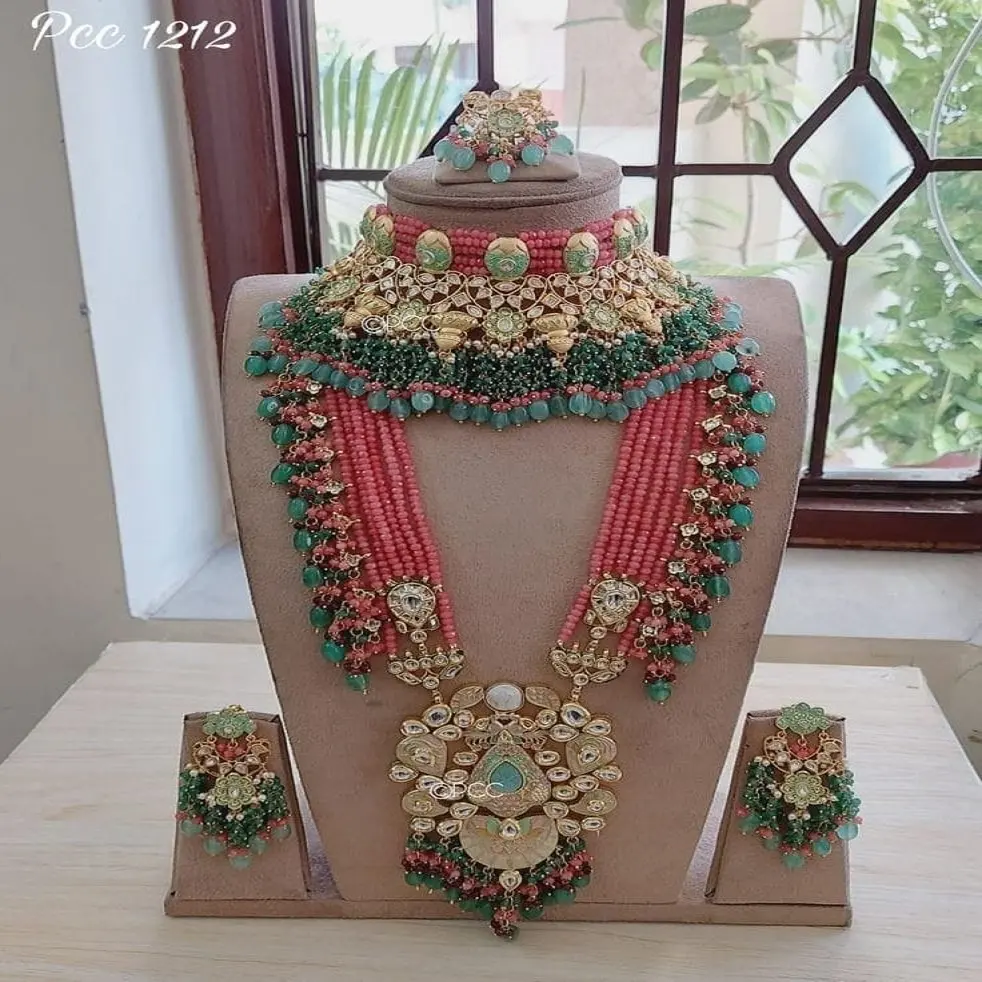 Grosir barang baru pernikahan India Set berlian cantik campuran berat kalung pengantin dan Set Perhiasan untuk wanita