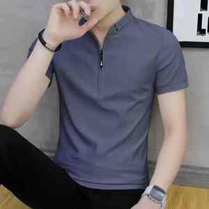 T-Shirt d'été pour homme de grande taille Polo confortable et décontracté de couleur unie avec demi-fermeture éclair Maillot de corps tendance à col montant assorti - Product Image 4