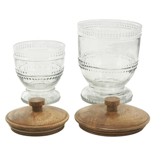 Clear Handmade Glass Beaded <b>Decorative</b> Jars with Wooden <b>Lids</b> for Living Room, Tabletop, and Home Storage - Product Image 1