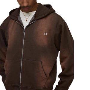 Sweat à capuche zippé en molleton délavé pour homme, mélange de coton lourd, veste streetwear avec capuche pour la vente en gros - Product Image 3