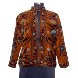 Chaqueta Bordada Suzani de Algodón Hecha a Mano, Ropa Exterior Étnica Colorida de Otoño Invierno, Frente Abierto, Manga Larga, Forro de Felpa Estampado - Product Image 2