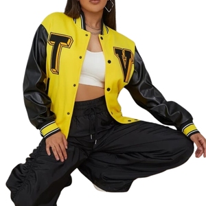 Venta caliente chaqueta Varsity para mujer otoño amarillo 100% algodón uniforme de béisbol abrigo bordado de letras chaqueta de béisbol universitaria para - Product Image 6