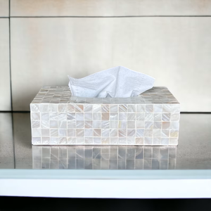 Caja de pañuelos con incrustaciones de madreperla blanca, artesanías de resina personalizables, materiales naturales para venta al por mayor - Product Image 5