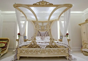 TH-H8241 de estilo europeo de lujo para dormitorio, cabecero tallado a mano con marco de madera maciza, muebles de dormitorio clásicos, diseño antiguo - Product Image 4