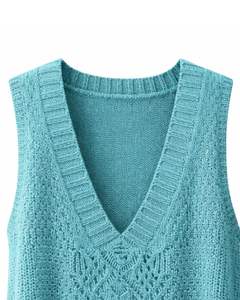 Teal <b>Womens</b> Knitted Sleeveless <b>Sweater</b> <b>Vest</b> V Neck With Front Pockets Casual Winter Layering Custom Manufacturer OEM Design - Product Image 5