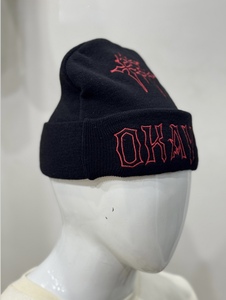 Black Embroidered Beanie Knit Winter Hat <b>Acrylic</b> Skull <b>Letter</b> Cap for Outdoor Casual Wear Custom Logo - Product Image 4