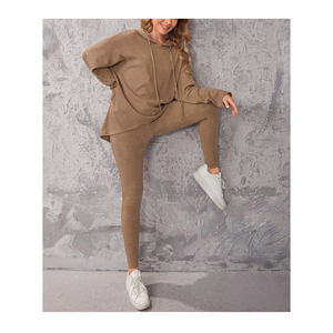 Survêtement à manches longues de couleur unie pour femme, ensemble deux pièces, pantalon, nouvelle mode 2022 - Product Image 5