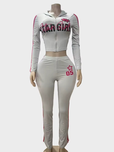 Conjunto de 2 Piezas para Mujer, Otoño, Chaqueta Corta con Capucha y Pantalones Acampanados, Manga Larga, Color Sólido, Informal - Product Image 2