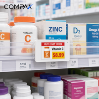 COMPAX 1,54 inch E-Paper Elektronisch Schaplabel Digitaal Prijskaartje IP65 Klasse Text Display voor Apotheek, Ondersteunt Proefbestelling
