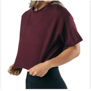 Hauts courts en coton solide décontracté pour femmes avec col à nœud Logo personnalisé Coupe ample-T-shirts surdimensionnés à manches courtes BD - Product Image 1