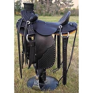 อานม้าหนังแท้แบบตะวันตก Wade Tree a Fork รุ่นพรีเมียม สีดำ ทำจากหนังวัว พร้อมลายออกแบบสำหรับแข่งม้าแบบอังกฤษ จาก India-Ranch Roping Product - Product Image 2