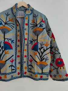 Chaqueta Suzani de Algodón Hecha a Mano, Abrigo Boho Tribal TNT, Chaqueta de Moda para Festivales, Chaqueta Étnica Bordada, Abrigo de Algodón Suzani - Product Image 3