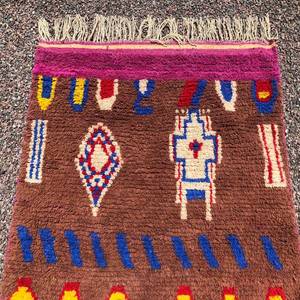 Beau tapis en laine abstrait brun vert tissé à la main tissage plat animaux domestiques intérieur extérieur pour salon jardin - Product Image 2