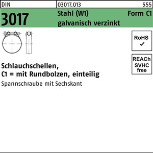 <b>Hose</b> <b>Clamp</b> DIN 3017 W1 Form C1 174-187/30 Galvanised Steel-10 Pieces - Product Image 1