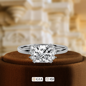 Anillo de Compromiso Solitario con Diamante Cultivado en Laboratorio Certificado por IGI de 1 Quilate, Corte Princesa con Tres Piedras Laterales Redondas, Anillo de Oro Rosa de 14 Quilates - Product Image 3