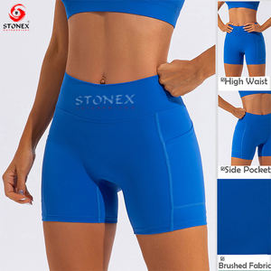 Vente en gros Vêtements de sport taille haute personnalisés pour femmes Poche latérale Design Gym Fitness Tummy Control Short respirant pour les femmes - Product Image 3