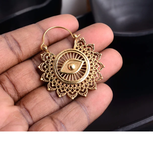 Pendientes de Aro Boho con Diseño Único de Ojo Turco, Pendientes Tribales de Latón para Mujer, Chapados en Oro de 18k, Joyería Colgante de Mandala, Venta al por Mayor/OEM/ODM - Product Image 3