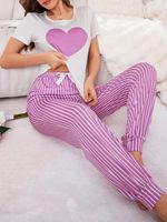 Pantalon d'été à manches courtes et à rayures pour femmes Vêtements de nuit décontractés pour la maison Vêtements de nuit pour femmes Pyjamas pour femmes 2 pièces Plus Size For Lady
