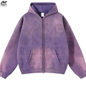 Sudadera con Capucha y Cremallera de Alta Calidad, 100% Algodón, Lavado Ácido, Serie High Street, Lavado Básico, Mezcla de Algodón, Sudadera con Capucha y Cremallera con Lavado Ácido - Product Image 3