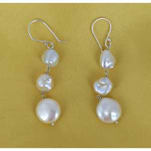 Freshwater Pearl 925 Sterling <b>Silver</b> Handmade <b>Dangle</b> <b>Earrings</b> for Women Boho Style 18K Gold Perfect Gift for Her - Product Image 2