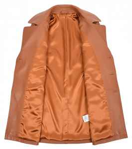 Chaqueta de Motociclista de Cuero Marrón para Mujer, Doble Botonadura, con Cinturón, Estilo Vintage, Larga, Transpirable - Product Image 3