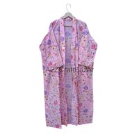 Robe de bain longue en coton 100% faite à la main en Inde, style bohème vintage pour femmes, imprimé floral, respirante, douce, col en V