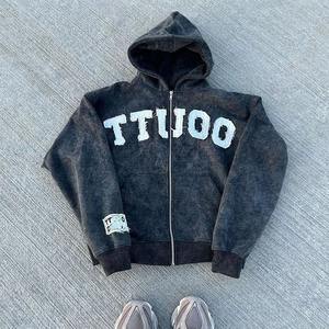 Fabricants de sweats à capuche Vêtements de rue lourds et surdimensionnés Sweats à capuche personnalisés avec fermeture éclair et lavage à l'acide Sweats à capuche pour hommes - Product Image 5