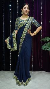 Nuevo y Elegante Sari de Georgette para Novia, con Bordado de Espejo Real, Proveedor de Surat, Tendencia 2022 - Product Image 6