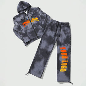 Survêtements à capuche pour hommes personnalisés, 100% coton, coupe régulière, doux, effet délavé à l'acide, avec patchs imprimés et style streetwear tendance - Product Image 1