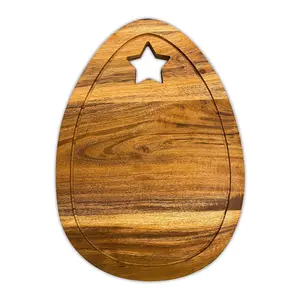 Tábua de corte de madeira para uso em cozinha, tábua de corte de madeira de acácia em forma oval com alça, tábua de descascar pizza