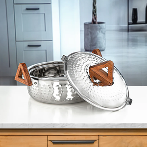 Casserole arabe tendance en acier inoxydable et serveur de nourriture en bois avec poignée en laiton à motif floral HotCase et HotPot - Product Image 4