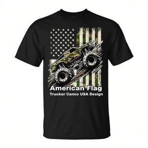 T-Shirt Promozionale con Design Camo USA e Bandiera Americana per Camionisti - Product Image 2