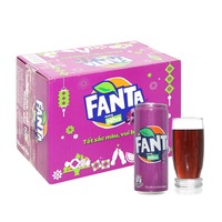 Groothandel in druivensmaak puree gekleurde, versgeperste, koolzuurhoudende frisdranken in blikjes van 320ml, klaar voor verpakking in dozen van 12.