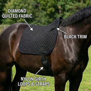 Selle de dressage bleu marine, design profilé pour avecers hauts, matelassé à canaux horizontaux, doublure en maille, rembourrage en mousse de coton, sangle de maintien - Product Image 3