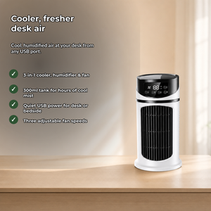 3-in-1 Personal USB Mini Air Cooler Humidifier Fan-Plastic 3 Speeds DC Power Mist Air Purifier 10.1 Fl oz Water Tank for Home - Product Image 6
