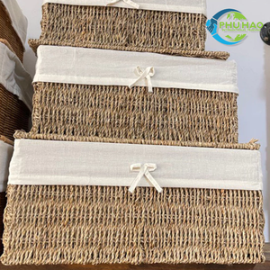Decorative Handwoven SEAGRASS <b>STORAGE</b> <b>BASKET</b> with Washable Cotton Liner Handmade Home Organizer Vietnam Crafts - Product Image 2