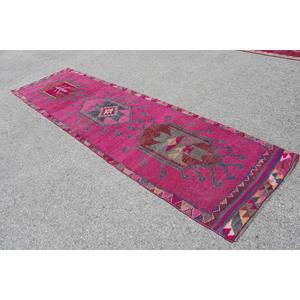 Vintage <b>Rug</b>, <b>Runner</b> 3.4x12.6 ft Turkish <b>Rug</b>, Pink Gray Floral Wool <b>Rug</b> - Product Image 4
