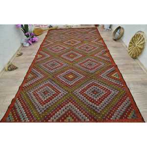 6x44.5 ft Vintage <b>Runner</b> Rug, Turkish <b>Red</b> Ikat Rug - Product Image 1