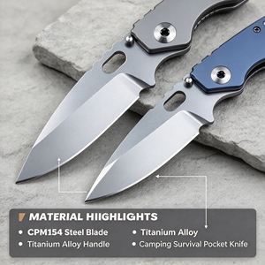 Coltello Tascabile Pieghevole con Manico in Lega di Titanio e Lama CPM-154 per Campeggio e Sopravvivenza - Product Image 6